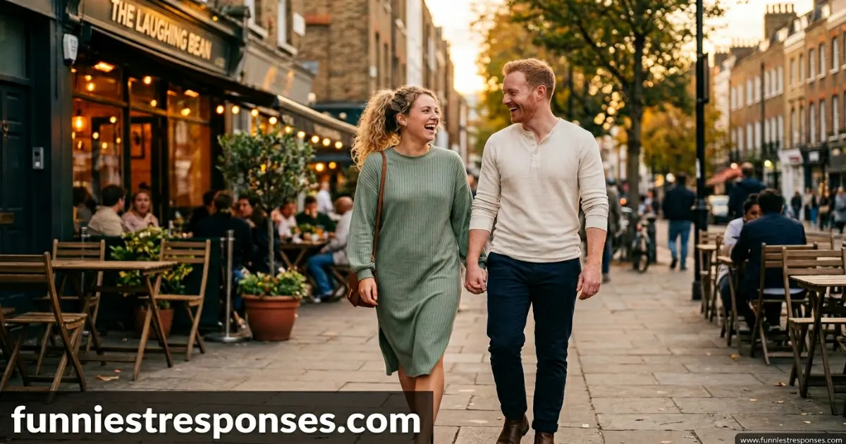 Couple walking and laughing after a successful date