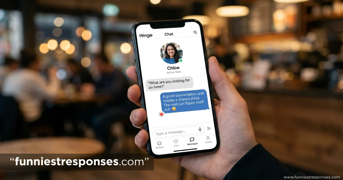 Screen showing a witty reply to 'what are you looking for?'