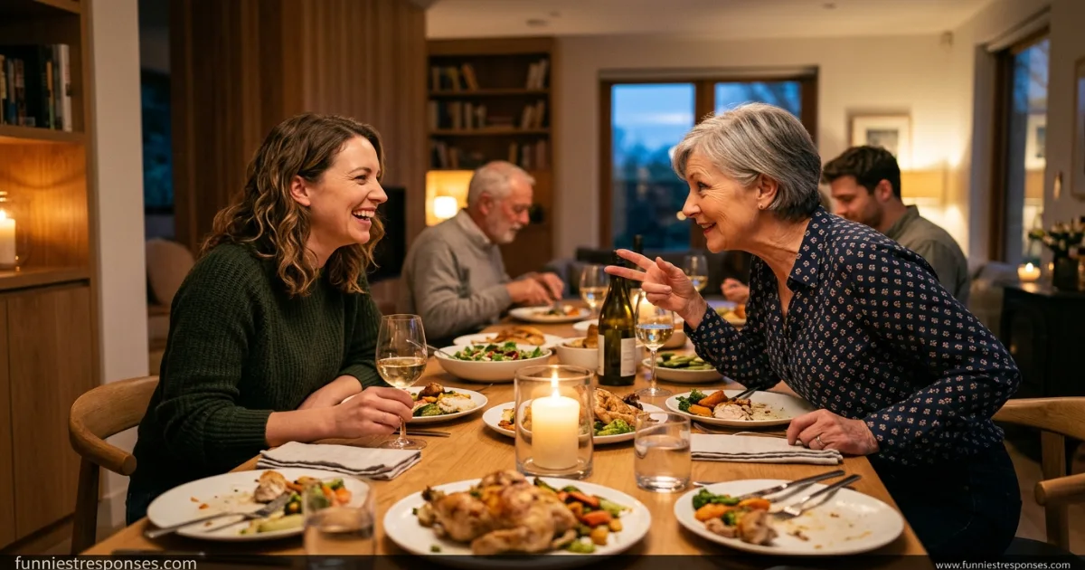 Extended family around a table, one person looking expectantly at a young adult