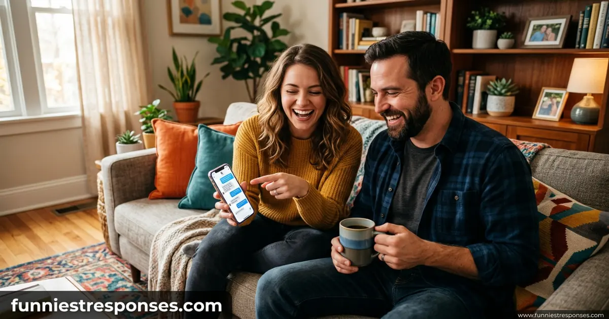 Two people laughing while looking at a phone