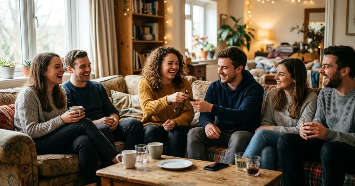 Two friends sharing a charger and laughing