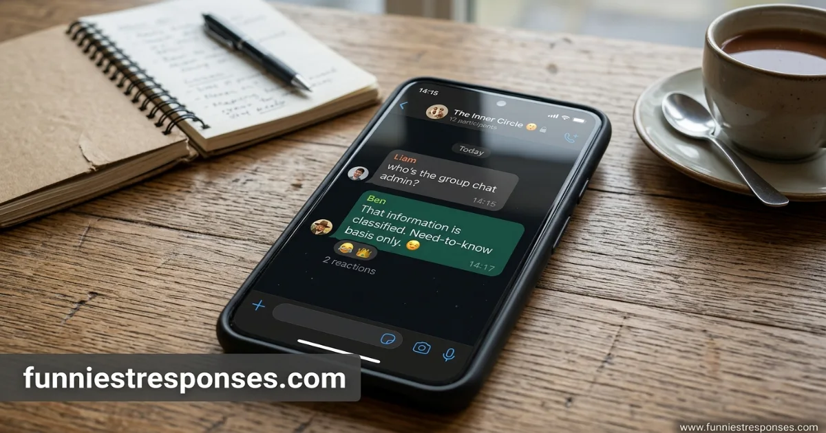 WhatsApp group chat screenshot with message 'who's the group chat admin?'