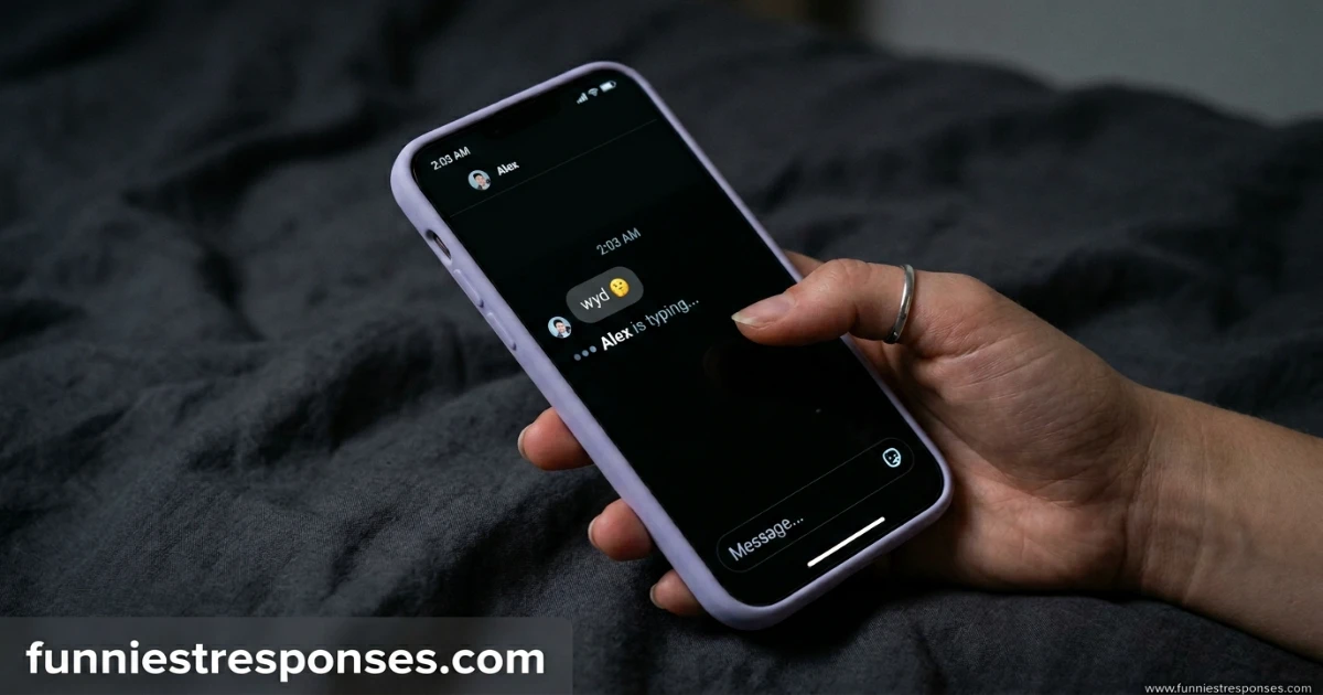 Phone screen showing 'wyd' at 2am