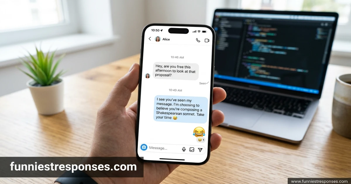 Smartphone showing a witty reply to being left on read