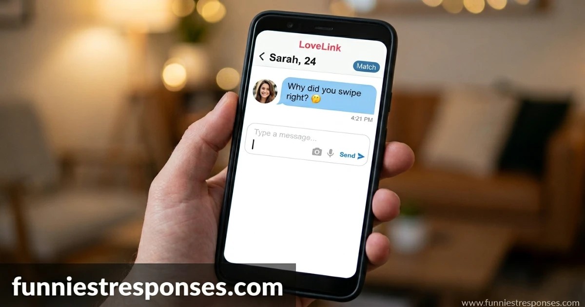 Dating app chat screen asking 'why did you swipe right?'
