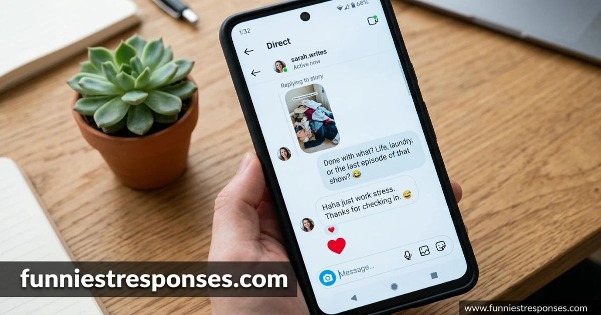 Direct message reply to a vague Instagram story with a funny line