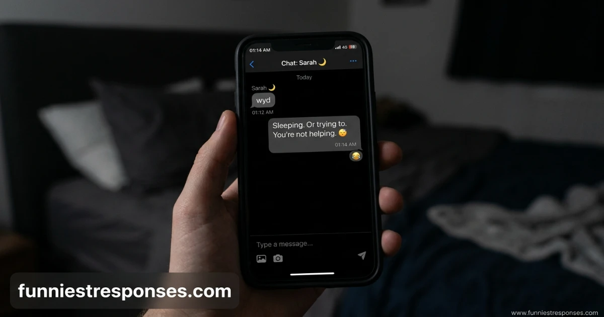 Phone screen with funny reply to 'wyd' at 2am