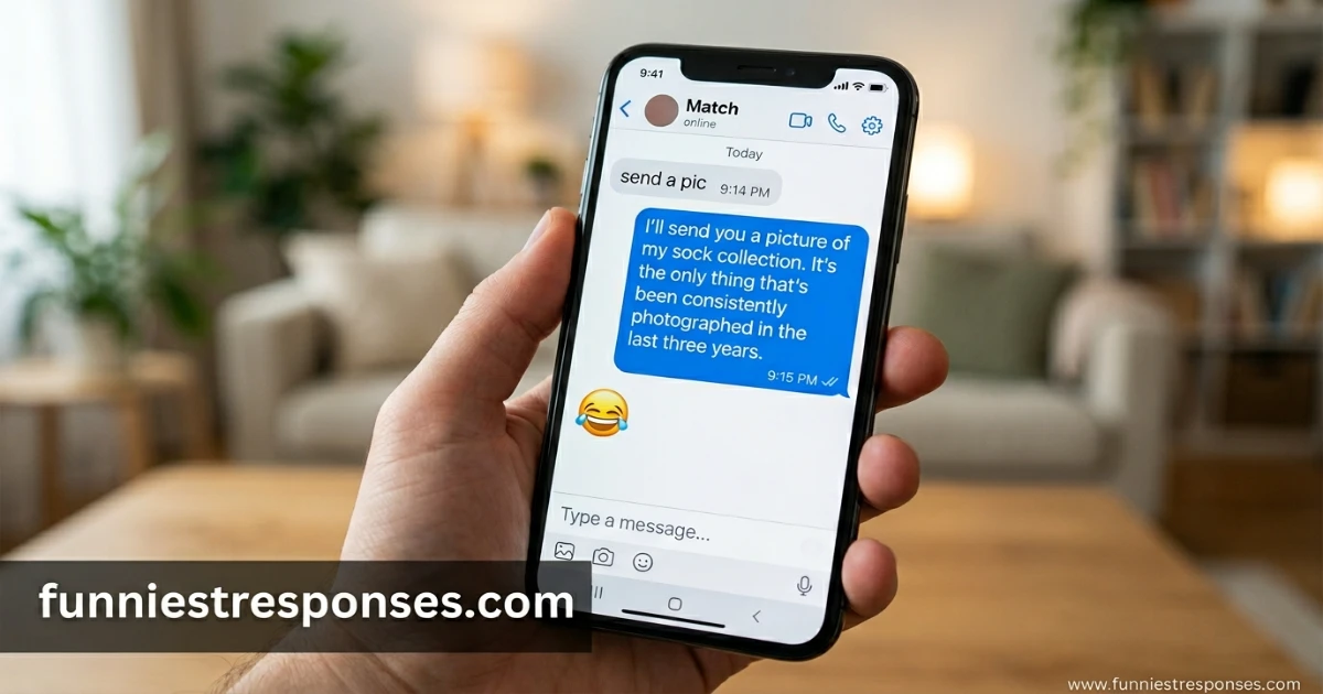 Phone screen with funny reply to 'send a pic'