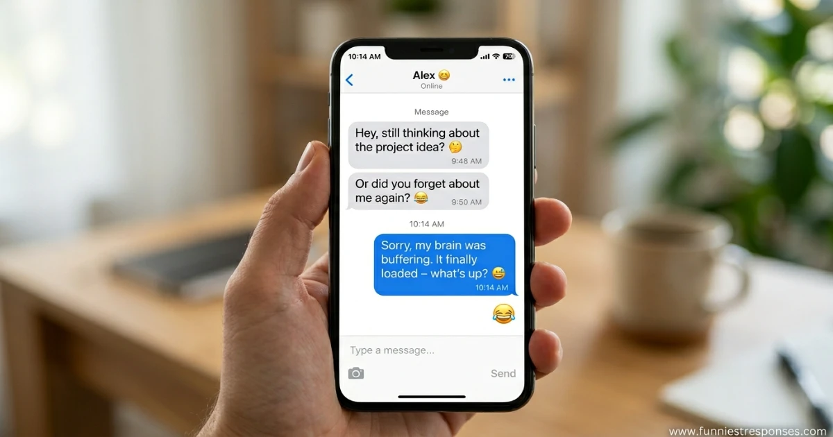 Phone screen with a funny reply to a double text