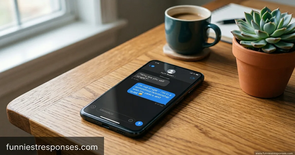 Text conversation: 'why are you still single?' with a laughing emoji and short reply