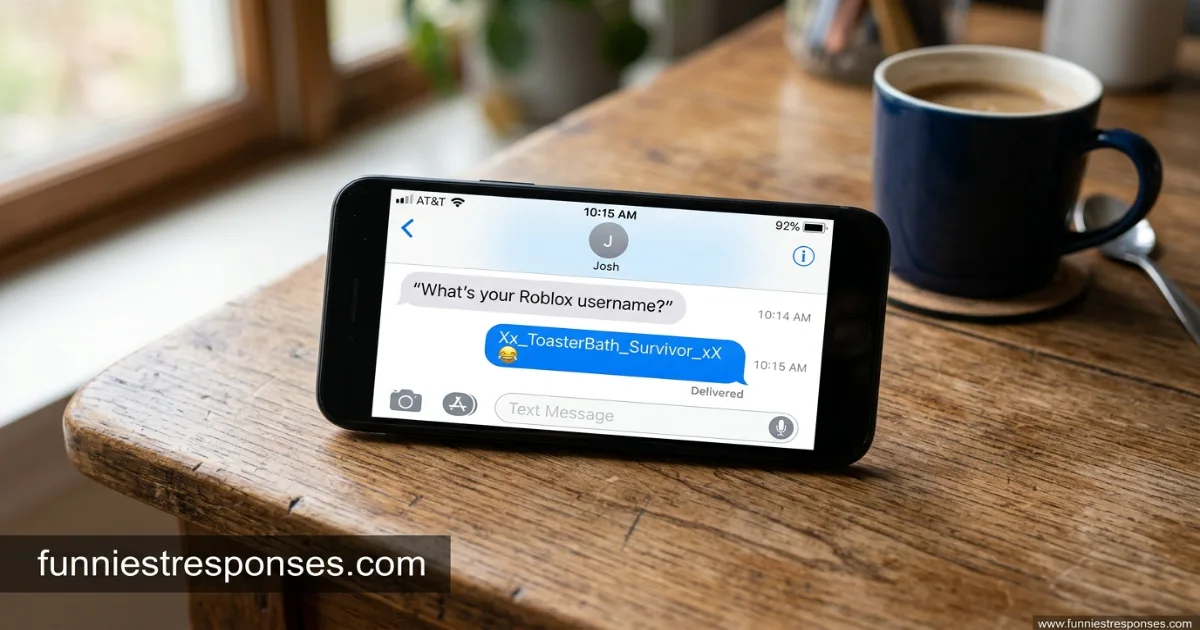 Smartphone text conversation with kid asking for Roblox username and funny reply