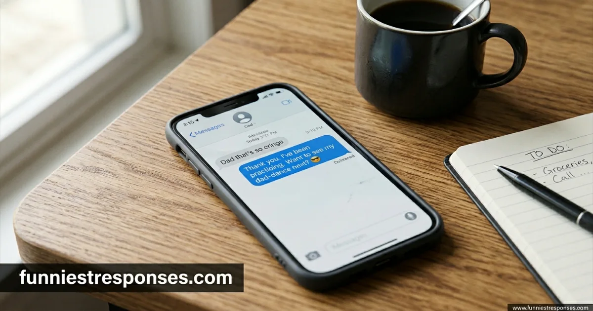 Smartphone text conversation: teen says 'cringe', adult replies with funny text