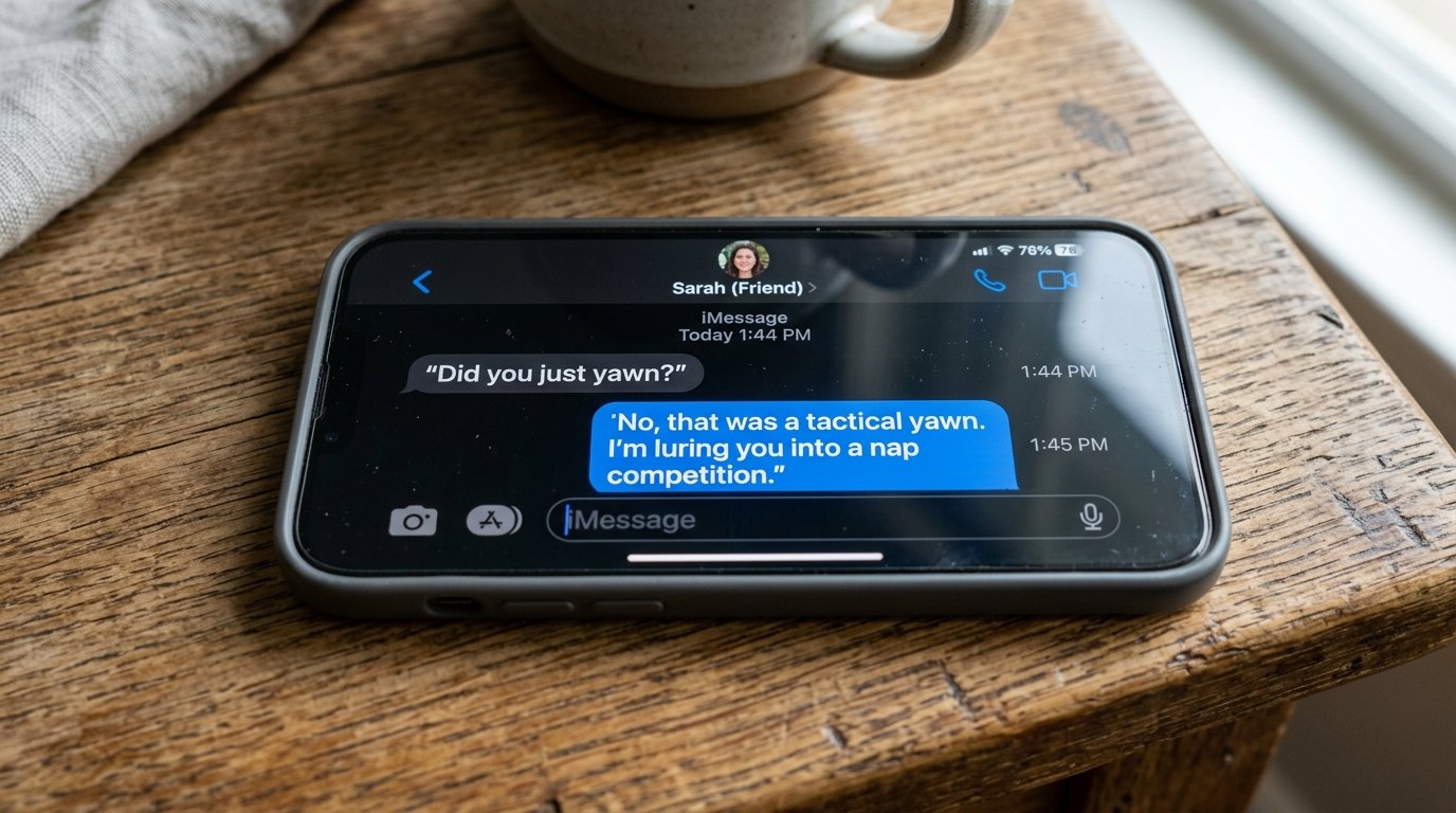 iPhone screenshot of funny reply to did you just yawn text conversation