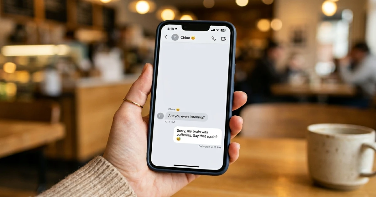 Smartphone text exchange showing a funny answer to 'are you listening?'