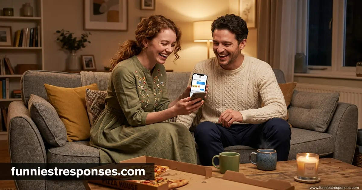 Two friends laughing late at night while texting