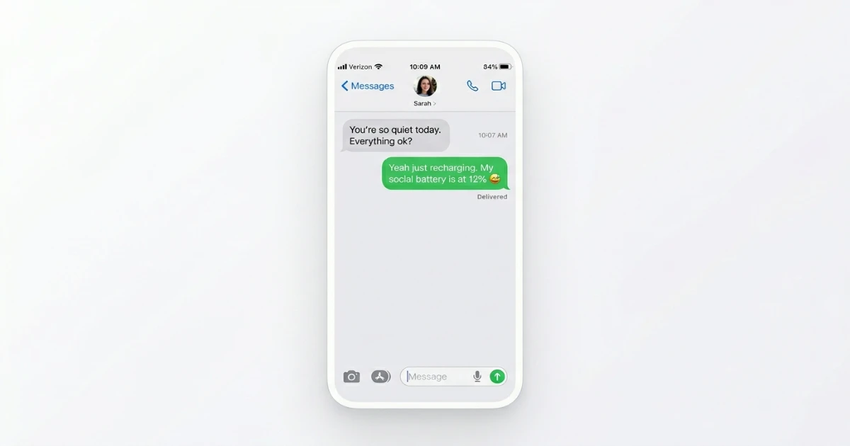Text message conversation showing a funny reply to 'you're so quiet today'