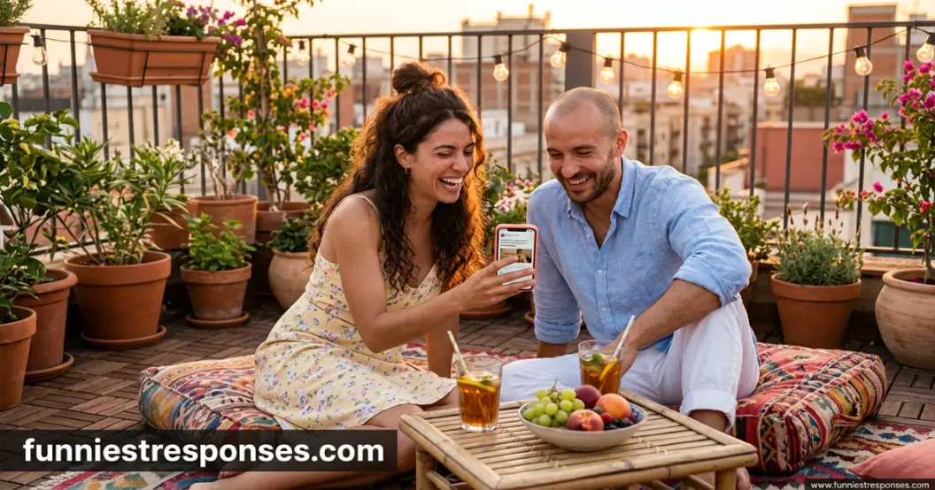 Couple looking at a phone together, one pointing at the screen