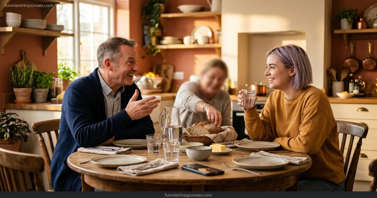 Family dinner with one person calmly responding to a dismissive comment