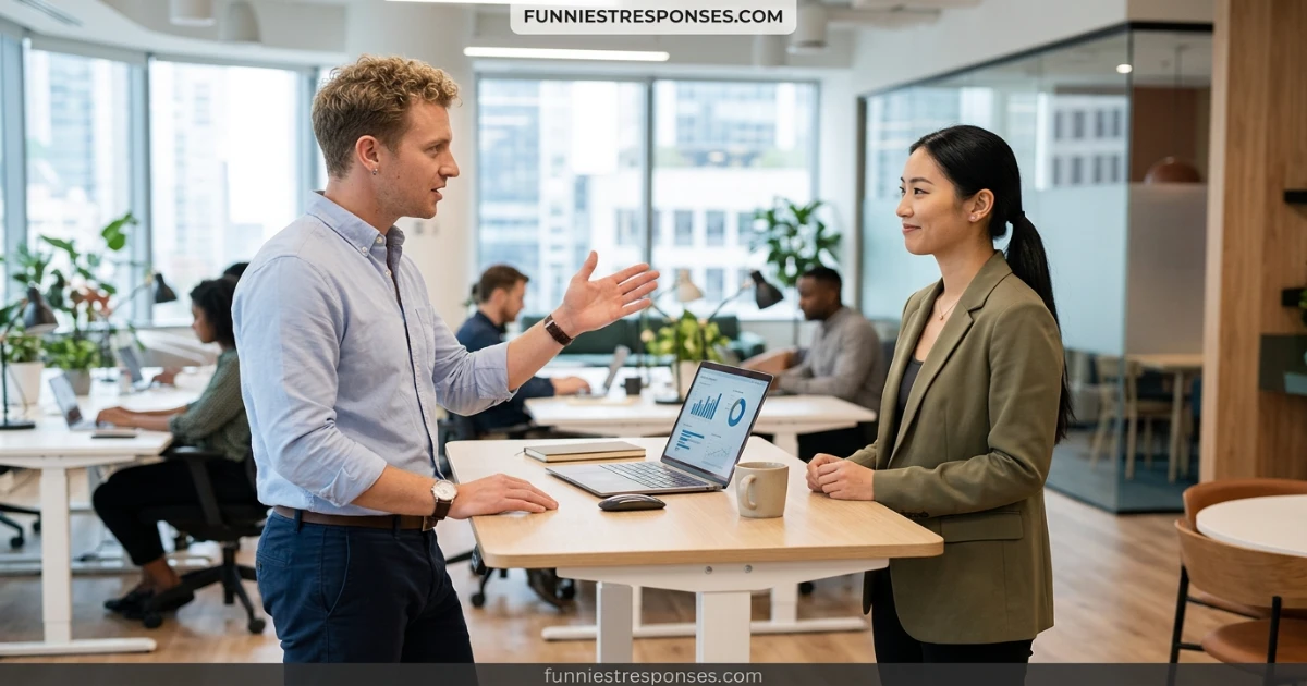 Two people having a conversation, one looking dismissive, the other calm and witty