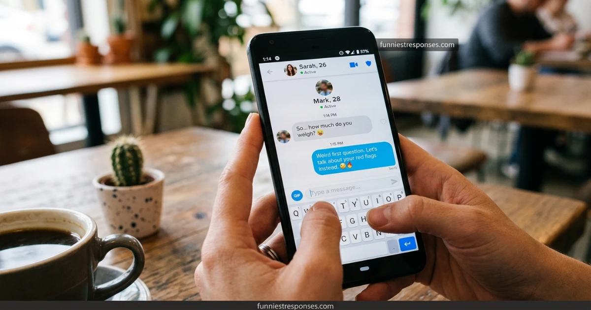 Smartphone text conversation with a funny reply to 'how much do you weigh?'