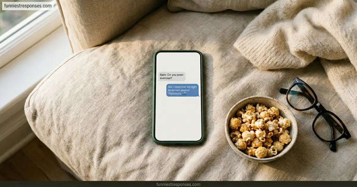 Smartphone text conversation with a funny reply about exercise