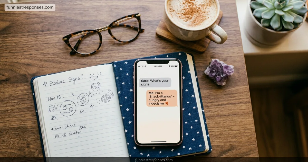 Smartphone text conversation with a funny reply about zodiac signs