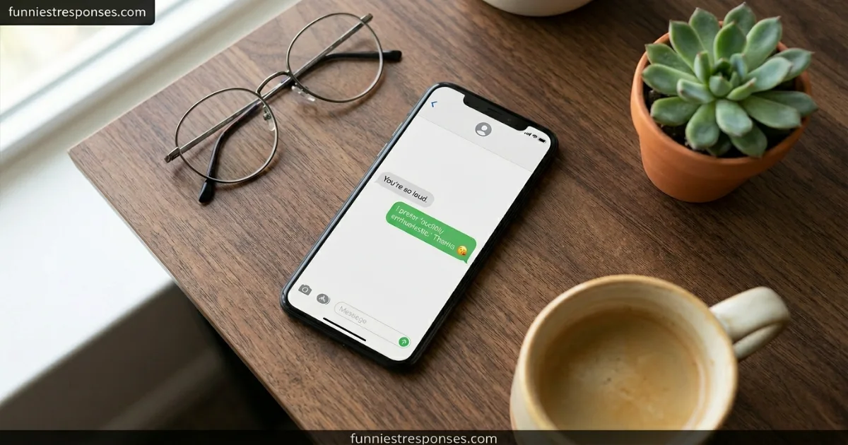 Smartphone text conversation with a funny reply about being loud