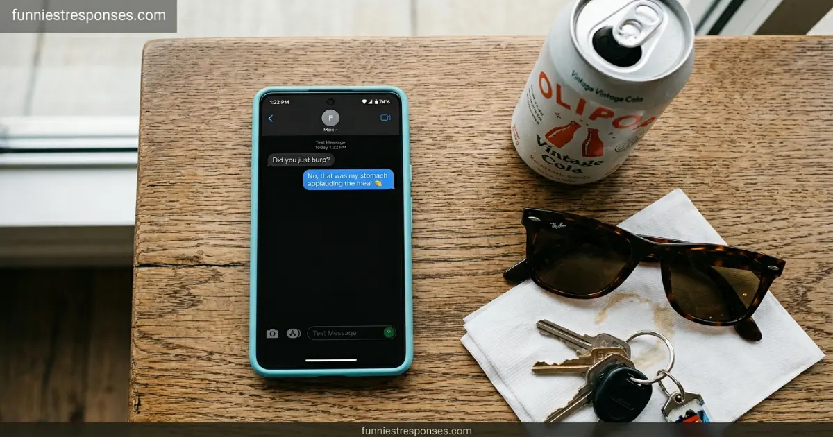 Smartphone text conversation with a witty reply about burping