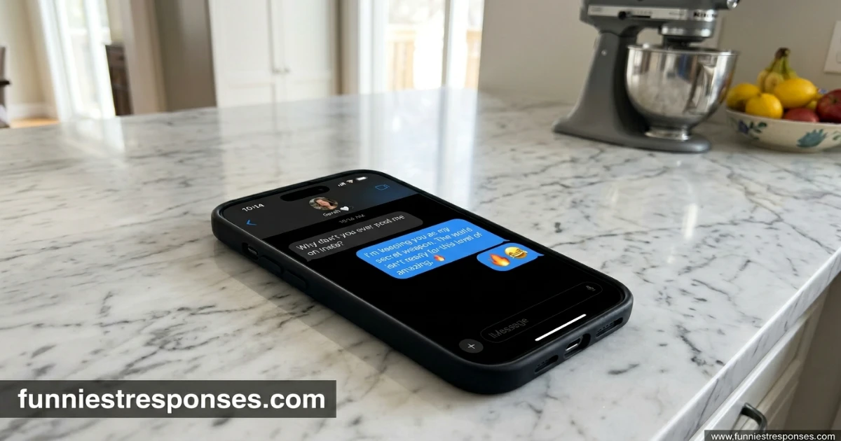 Text message asking 'why don't you ever post me?' with a funny emoji reply