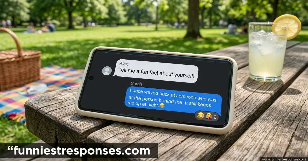 Phone screen with a text asking for a fun fact and a silly reply