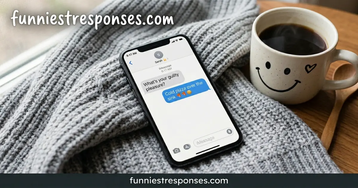 Group chat text messages with witty guilty pleasure replies