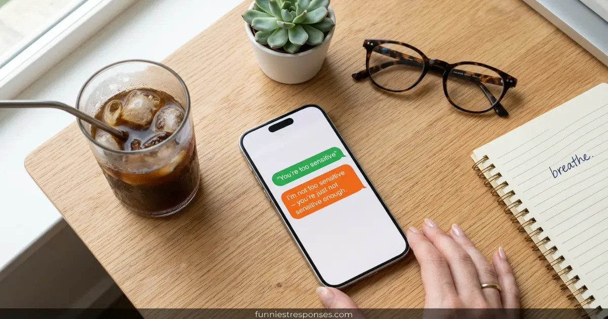 Phone text conversation with a witty reply to 'you're too sensitive'