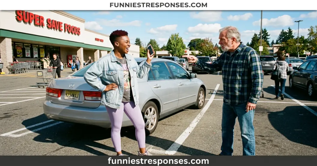 Person leaning against a slightly crooked parked car with a confident smirk