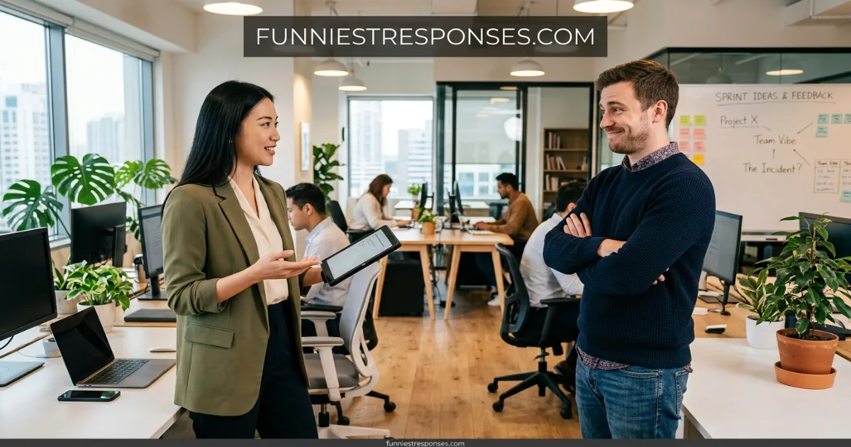 Person in a meeting raising hand while others stare, funny illustration
