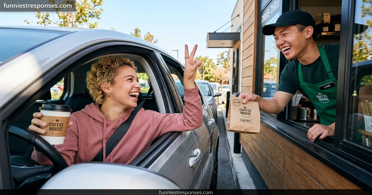 Cashier and customer laughing together at checkout