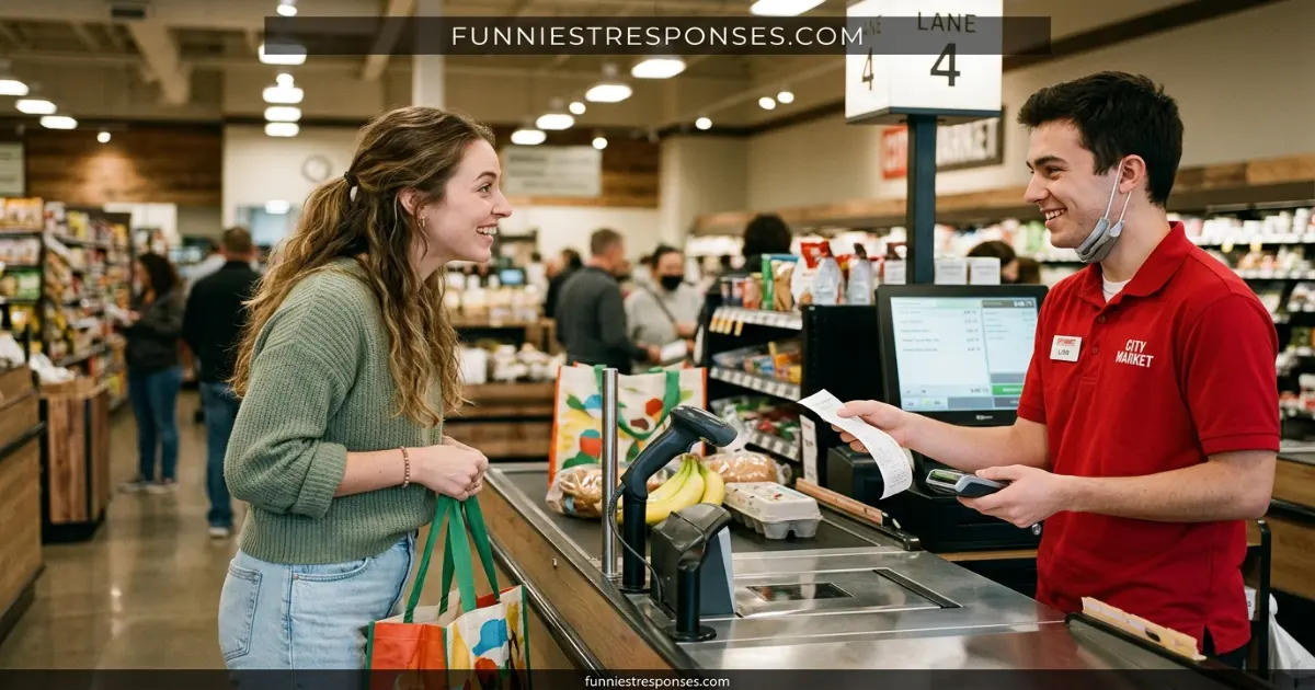 Customer giving cashier a playful fist bump after checkout