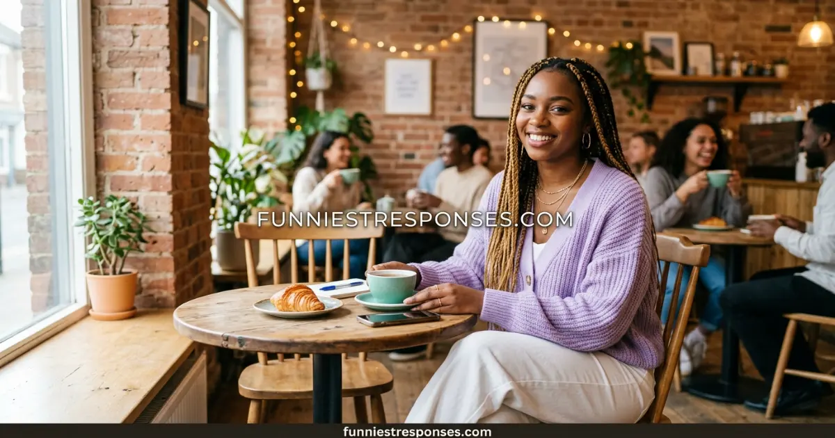 Person smiling while holding a tea mug instead of coffee